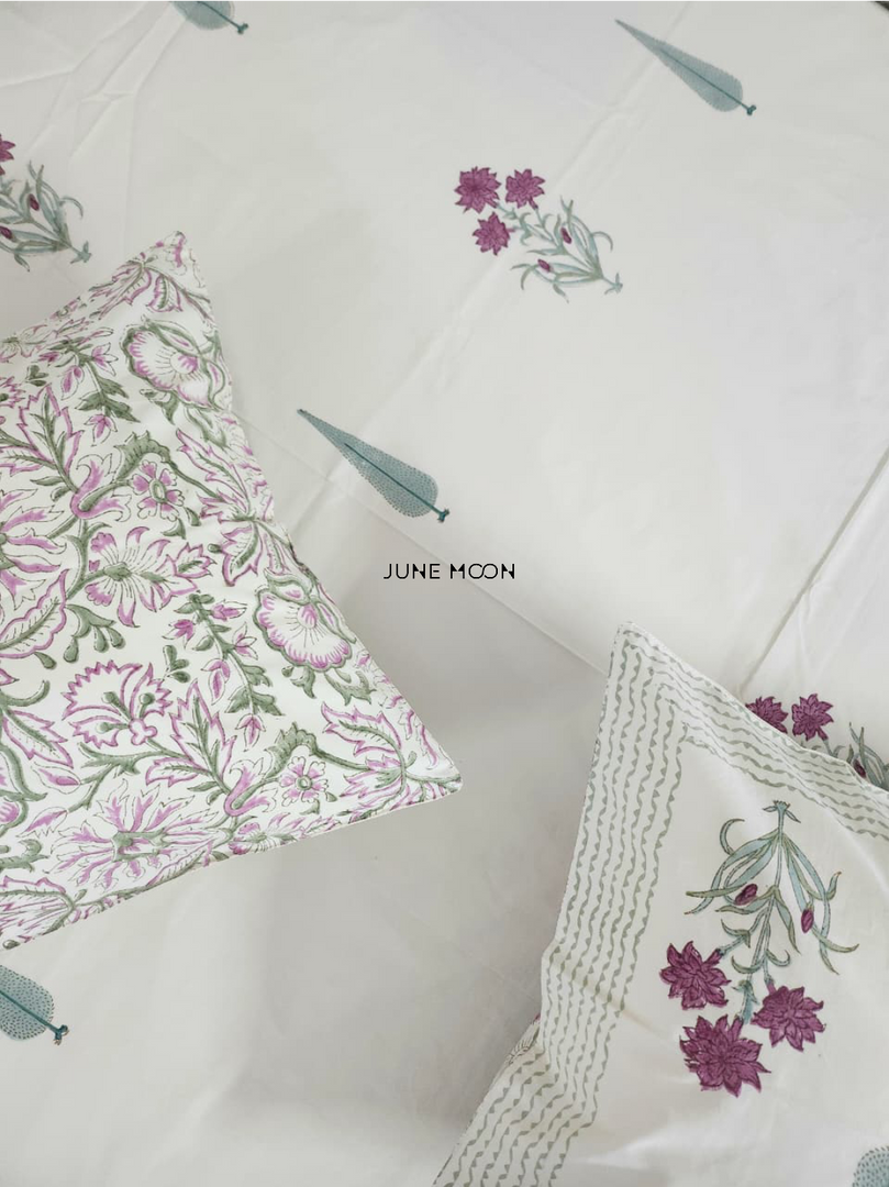 Gulbahaar - Block Printed Bedsheet Set (Cream Base)