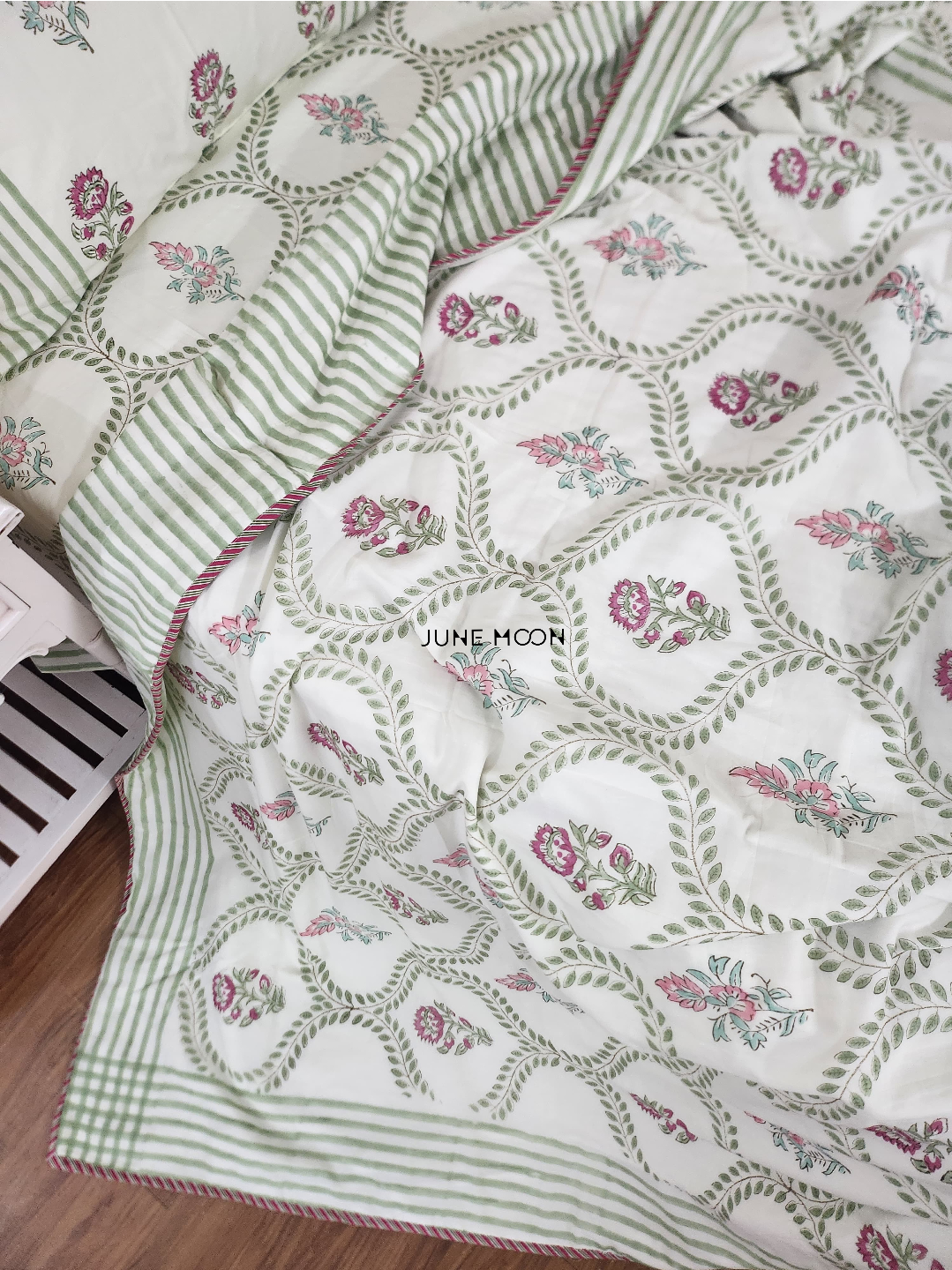 Rosewood - Block Printed Muslin Dohar (Cream Base)