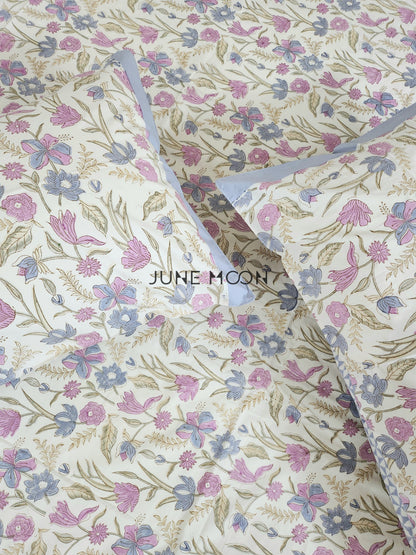 Lavendelle - Block Printed Bedsheet Set (Cream Base)