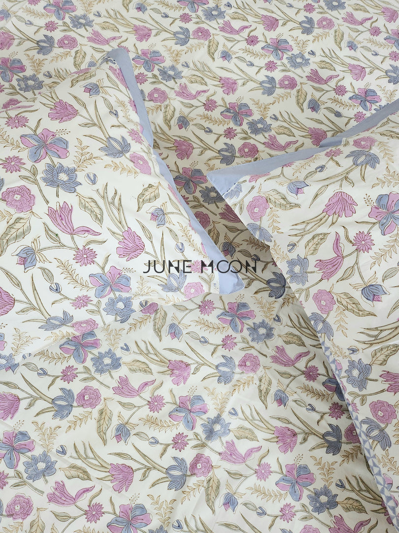Lavendelle - Block Printed Bedsheet Set (Cream Base)