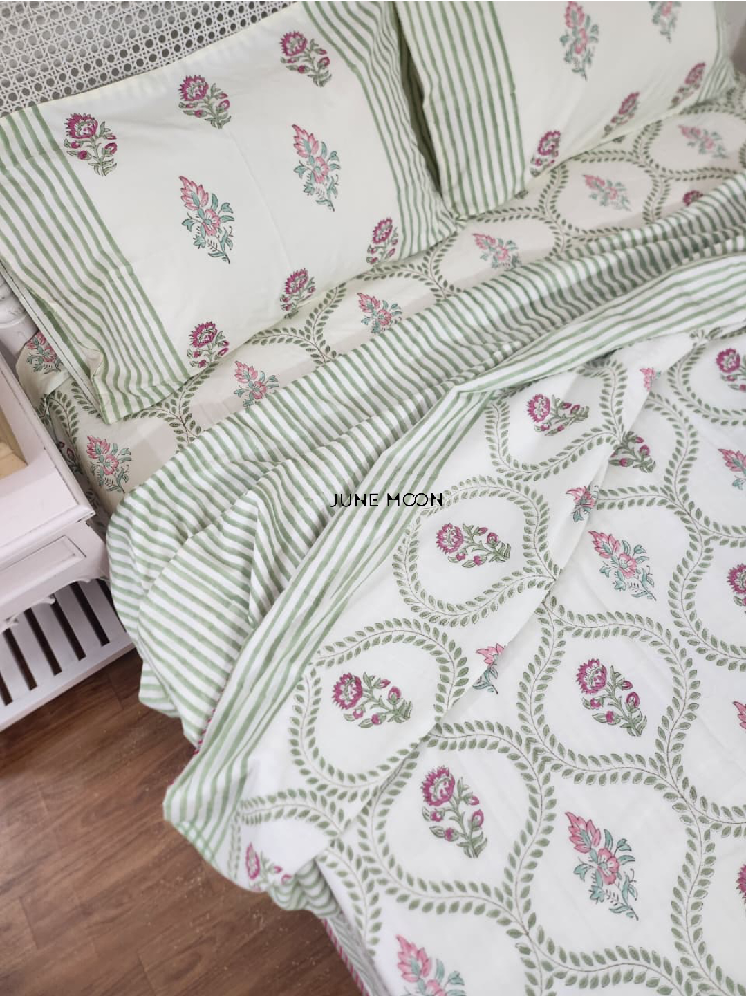 Rosewood - Block Printed Muslin Dohar (Cream Base)
