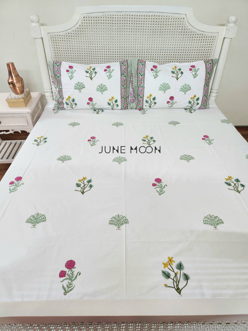 Princess Petals - Block Printed Bedsheet Set