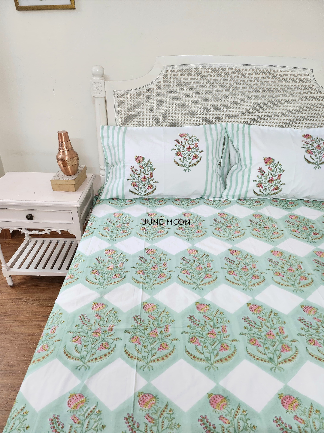 Pista Kulfi - Block Printed Bedsheet Set