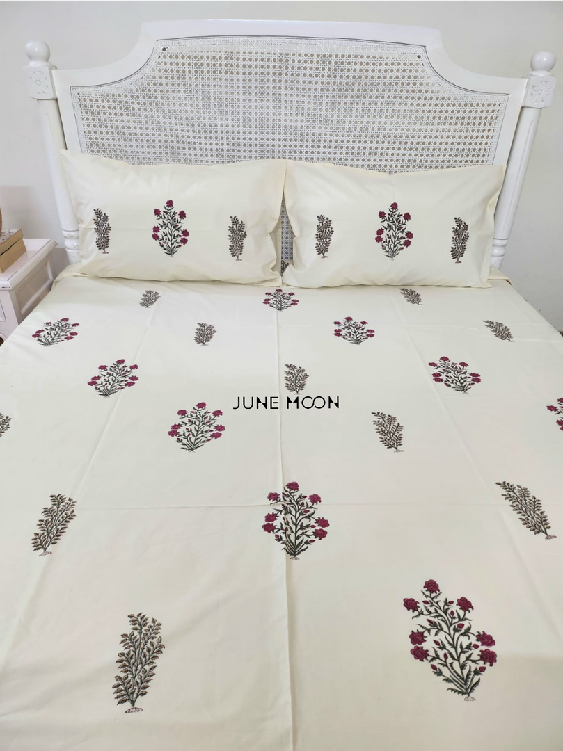 Suhaani - Block Printed Bedsheet Set (Cream Base)