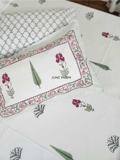 Hued Petals - Block Printed Bedsheet Set
