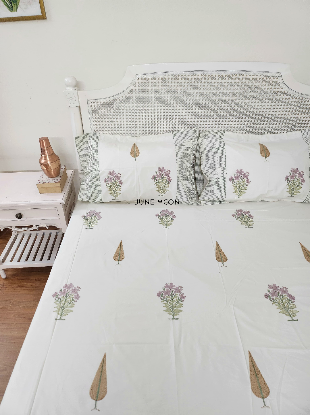 French Cottage - Block Printed Bedsheet Set (Cream Base)