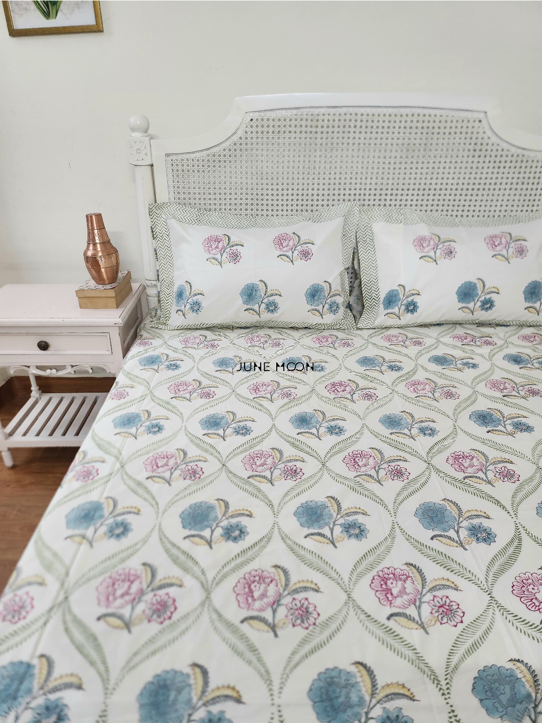 Summer House - Block Printed Bedsheet Set (Cream Base)