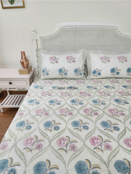 Summer House - Block Printed Bedsheet Set (Cream Base)