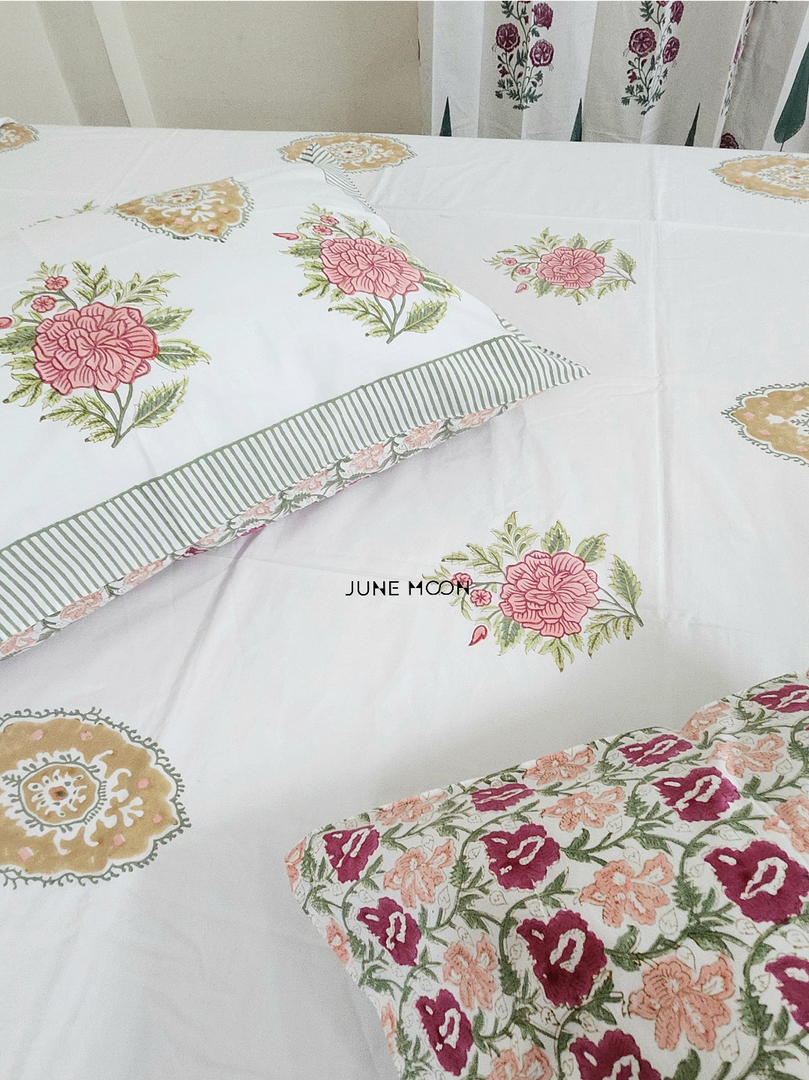 Gulab Mahal - Block Printed Bedsheet Set