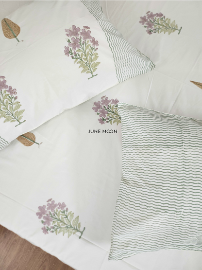 French Cottage - Block Printed Bedsheet Set (Cream Base)
