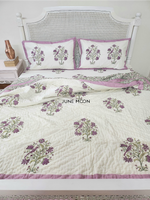 Load image into Gallery viewer, Lavender Fairy - Block Printed Muslin Quilt (Cream Base)
