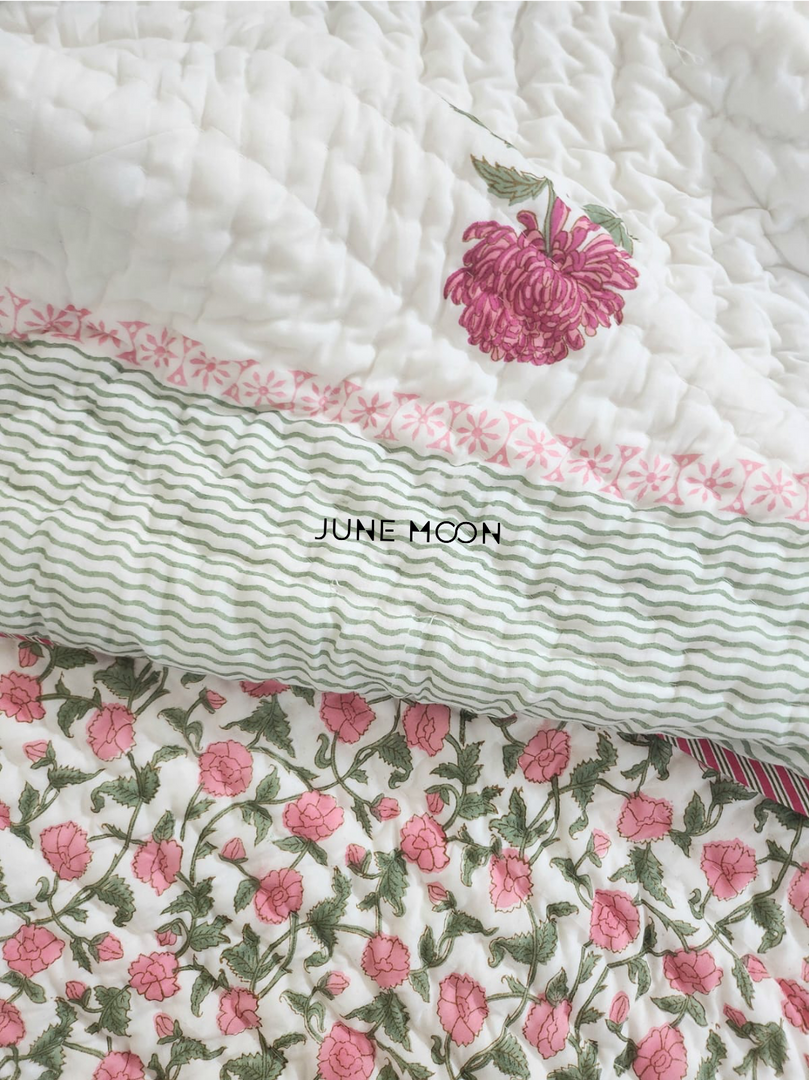 Summer Rose - Block Printed Muslin Quilt