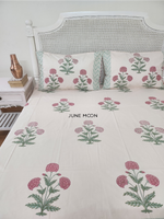 Load image into Gallery viewer, Hued Mist - Block Printed Bedsheet Set (Pink Base)
