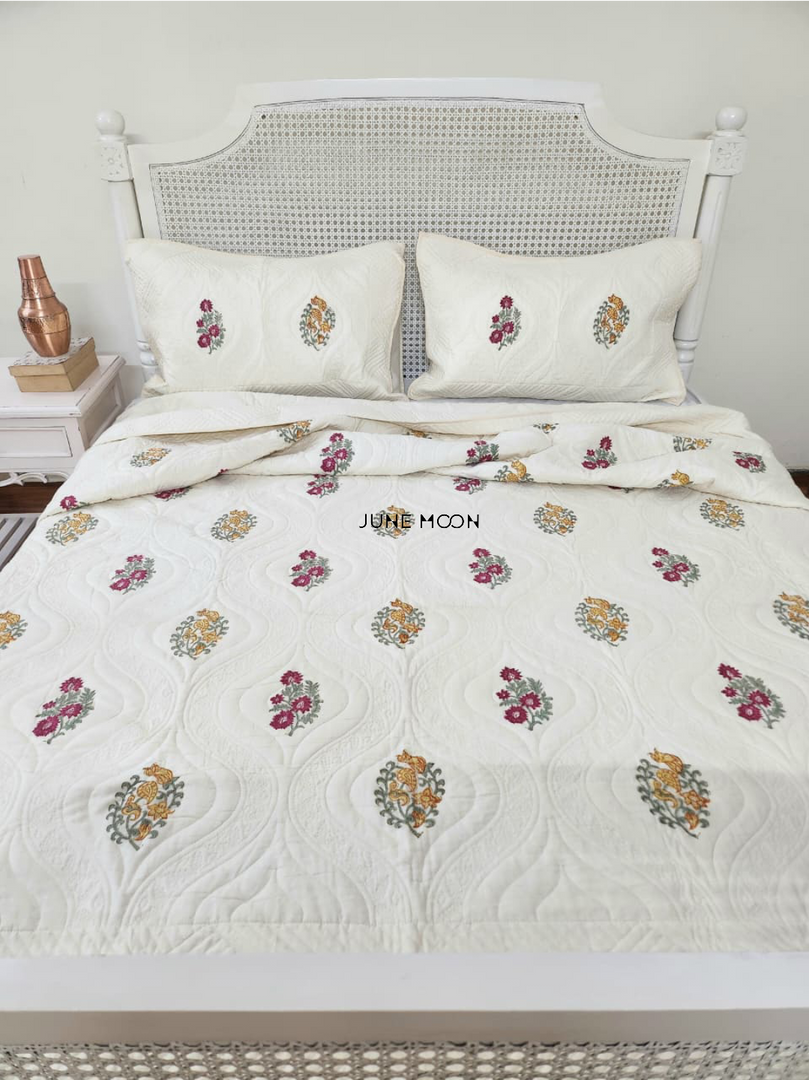 Gulsaana - Quilted Bedcover Set (Cream Base)