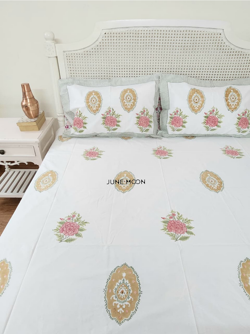Gulab Mahal - Block Printed Bedsheet Set