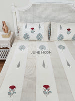 Load image into Gallery viewer, Mint To Be - Block Printed Bedsheet Set (Cream Base)
