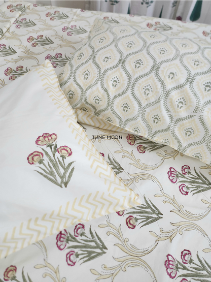 Noon Of June - Block Printed Bedsheet Set (Cream Base)