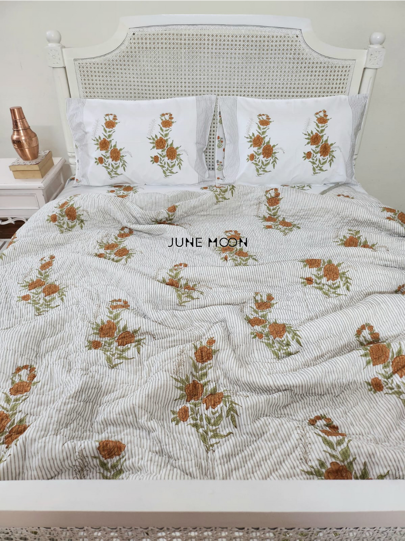 Warm Roses - Block Printed Muslin Quilt