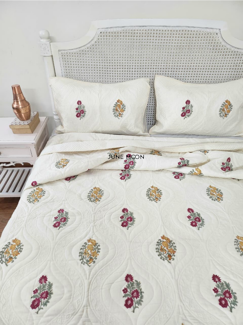 Gulsaana - Quilted Bedcover Set (Cream Base)
