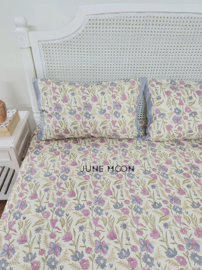 Lavendelle - Block Printed Bedsheet Set (Cream Base)