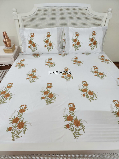 Warm Roses - Block Printed Bedsheet Set