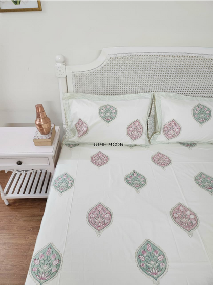 Sweet Grace - Block Printed Bedsheet Set (Cream Base)