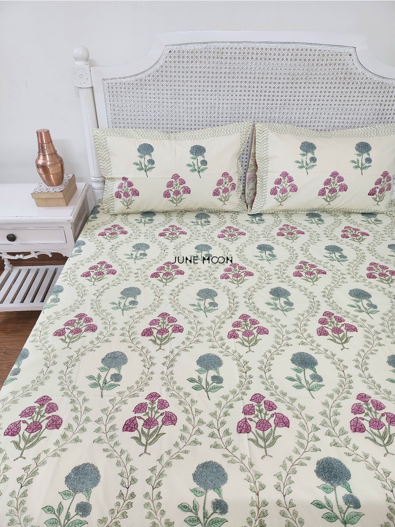 Sadabahaar - Block Printed Bedsheet Set (Cream Base)