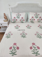 Load image into Gallery viewer, Hued Mist - Block Printed Bedsheet Set (Pink Base)
