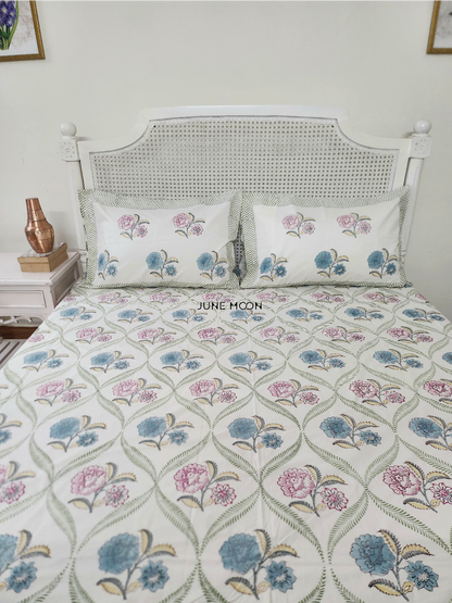 Summer House - Block Printed Bedsheet Set (Cream Base)