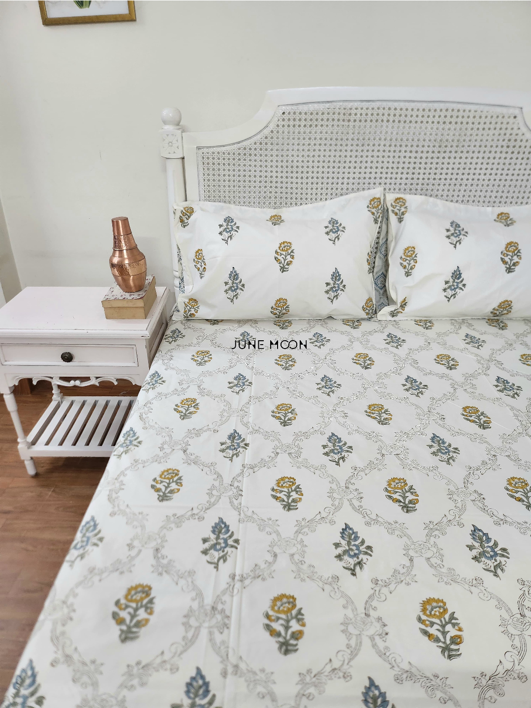 Golden Hour - Block Printed Bedsheet Set (Cream Base)