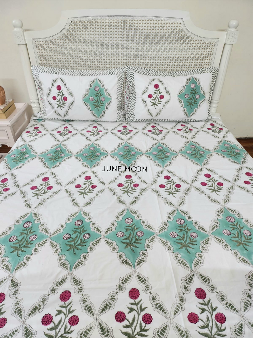 Mint To Be - Block Printed Bedsheet Set