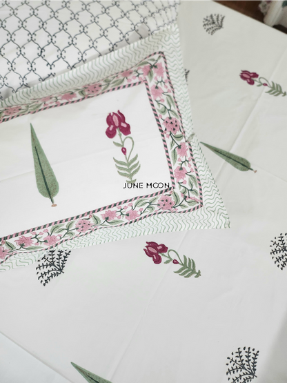 Hued Petals - Block Printed Bedsheet Set