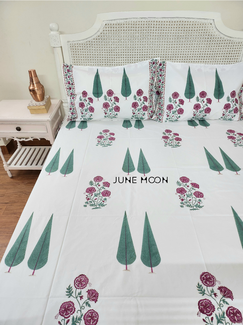 Rose Blush - Block Printed Bedsheet Set