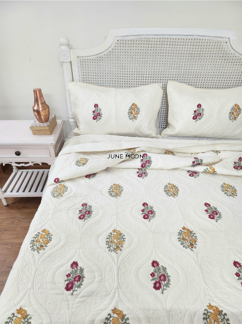 Gulsaana - Quilted Bedcover Set (Cream Base)