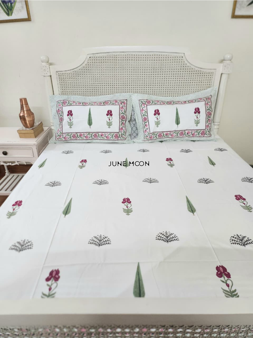 Hued Petals - Block Printed Bedsheet Set