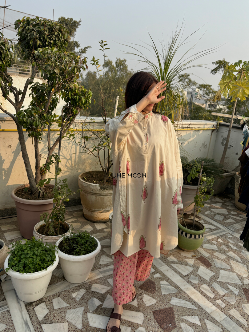 Heart Of Gold - Boxy Fit High Low Lined Kurta Set (Kurta & Pants)