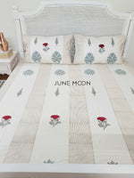 Load image into Gallery viewer, Mint To Be - Block Printed Bedsheet Set (Cream Base)
