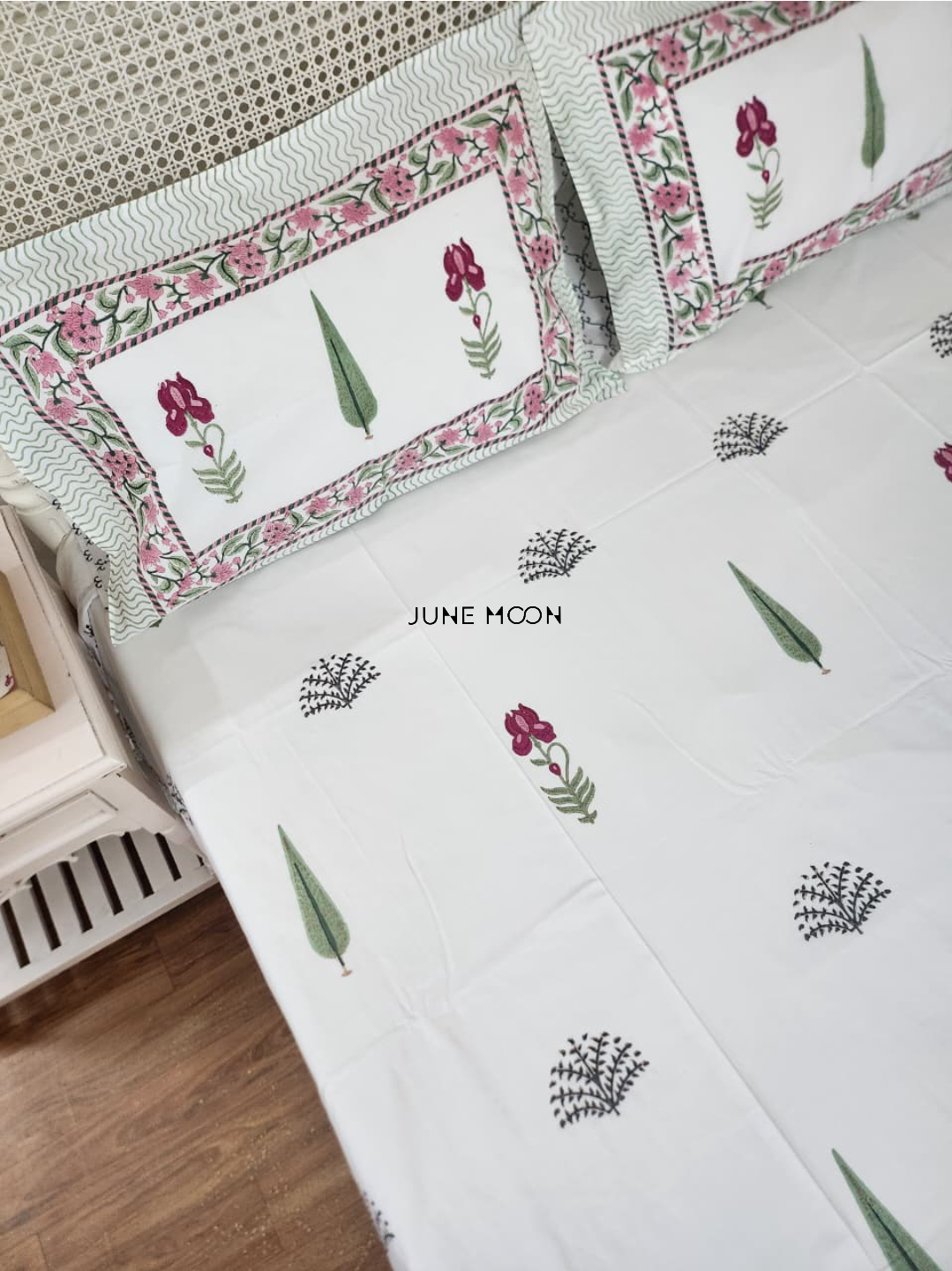 Hued Petals - Block Printed Bedsheet Set