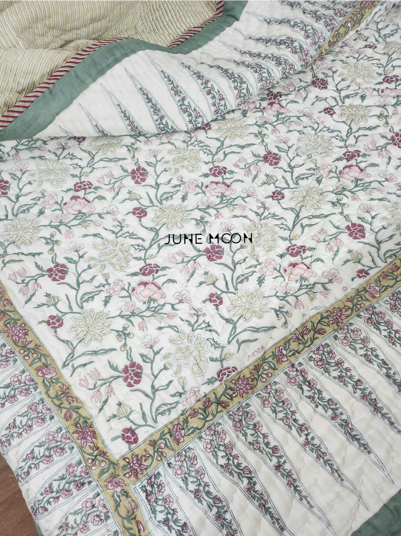 Lilac & Leaves - Block Printed Muslin Quilt