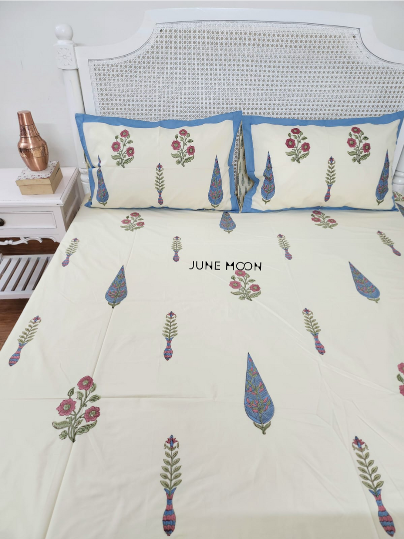 Honey Glaze - Block Printed Bedsheet Set (Cream Base)