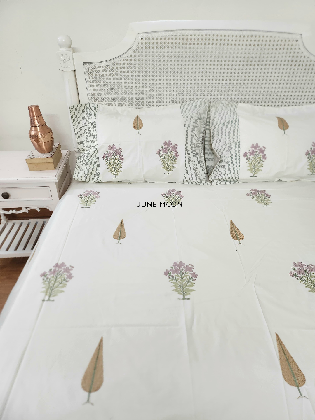 French Cottage - Block Printed Bedsheet Set (Cream Base)