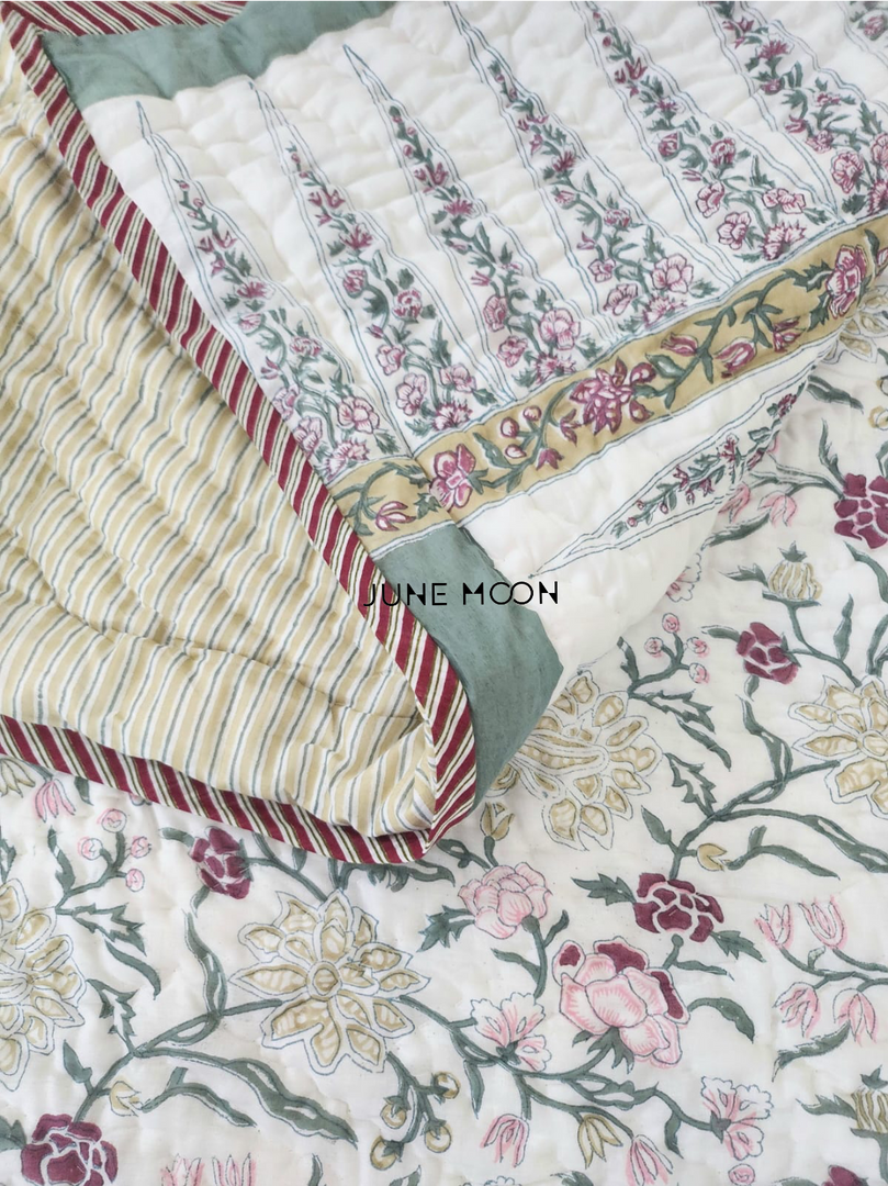 Lilac & Leaves - Block Printed Muslin Quilt