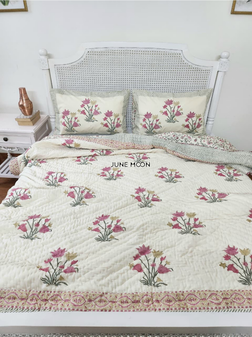 Umang - Set of Quilt & Bedsheet (Cream Base)