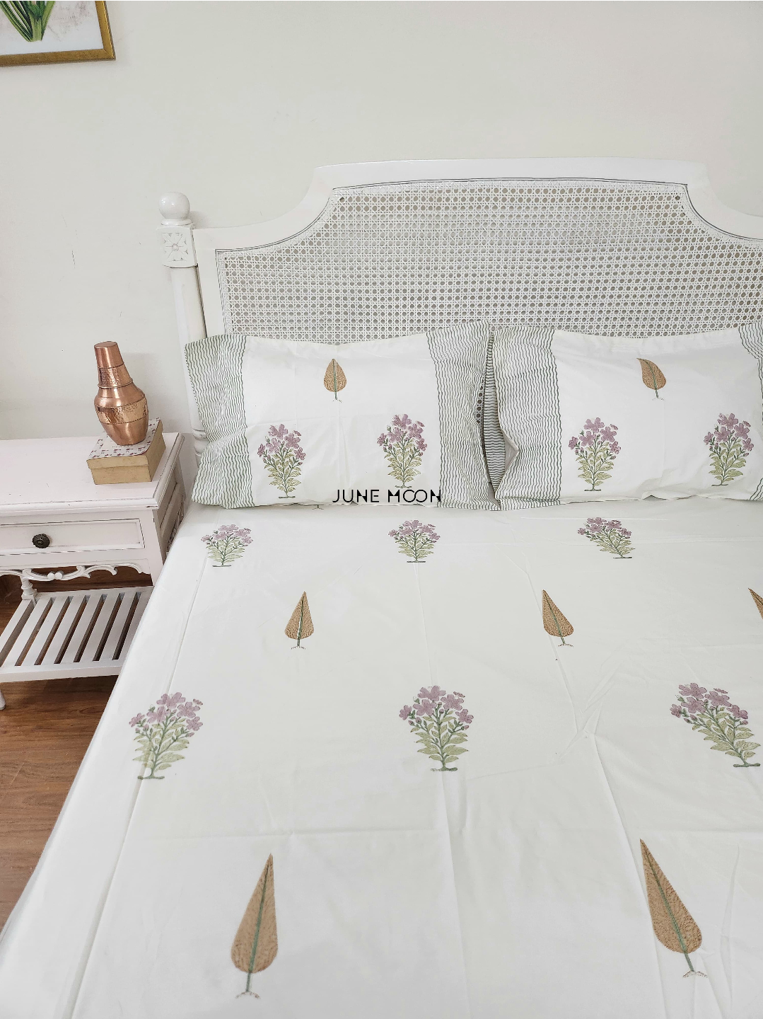 French Cottage - Block Printed Bedsheet Set (Cream Base)