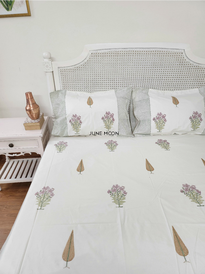 French Cottage - Block Printed Bedsheet Set (Cream Base)