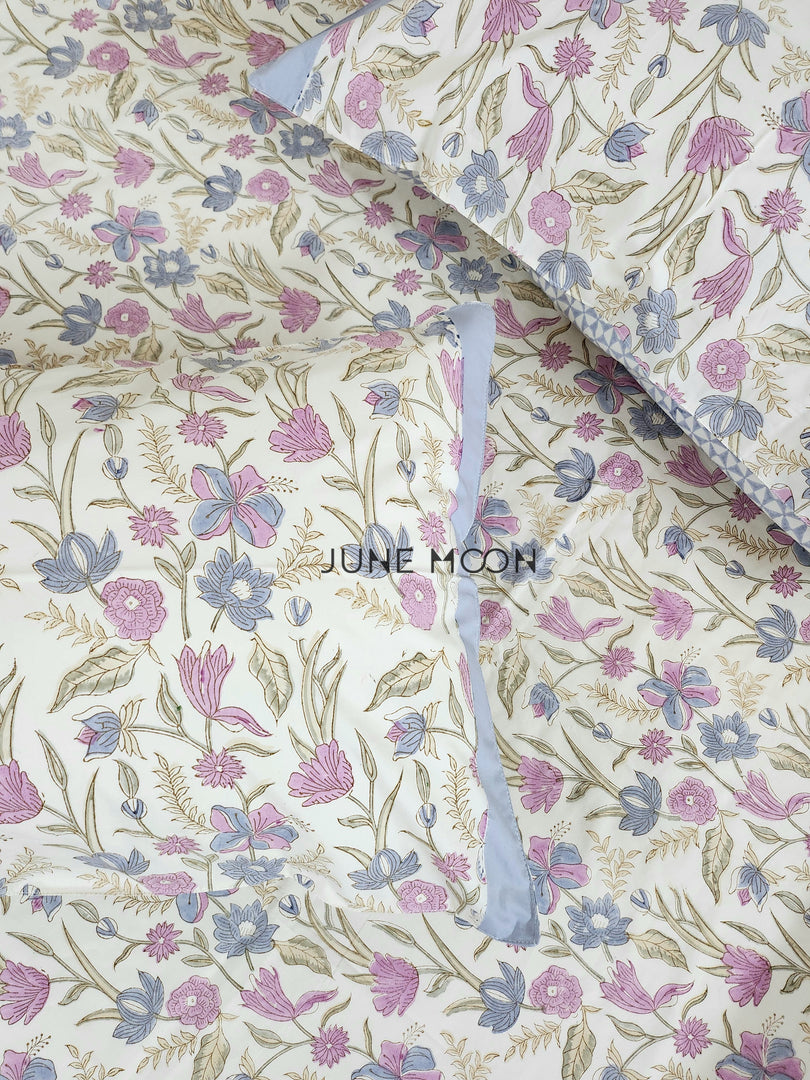 Lavendelle - Block Printed Bedsheet Set (Cream Base)
