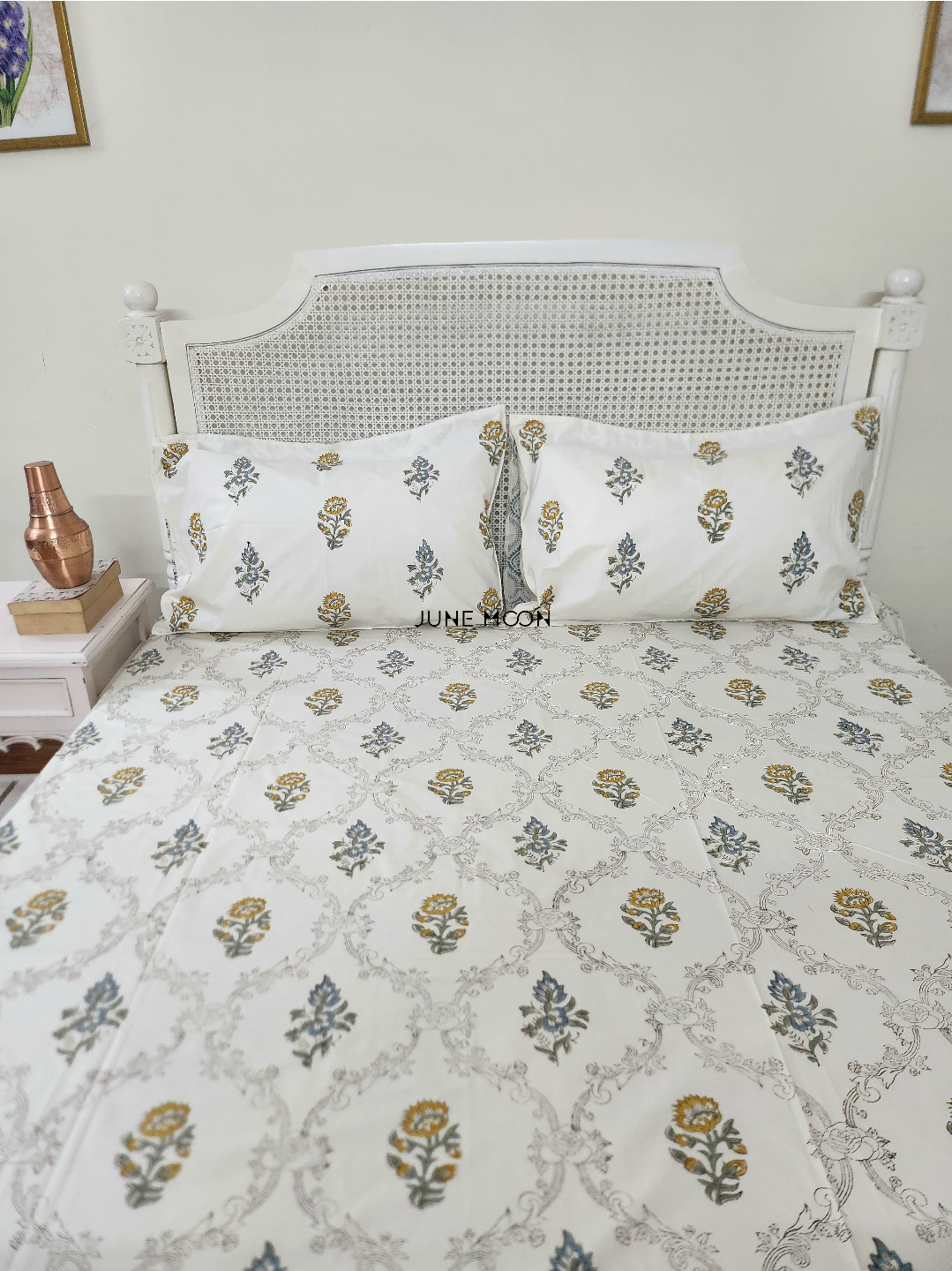 Golden Hour - Block Printed Bedsheet Set (Cream Base)