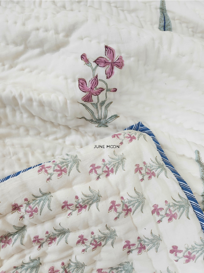 Woodsy Wishes - Block Printed Muslin Quilt (Cream Base)