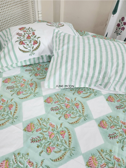 Pista Kulfi - Block Printed Bedsheet Set