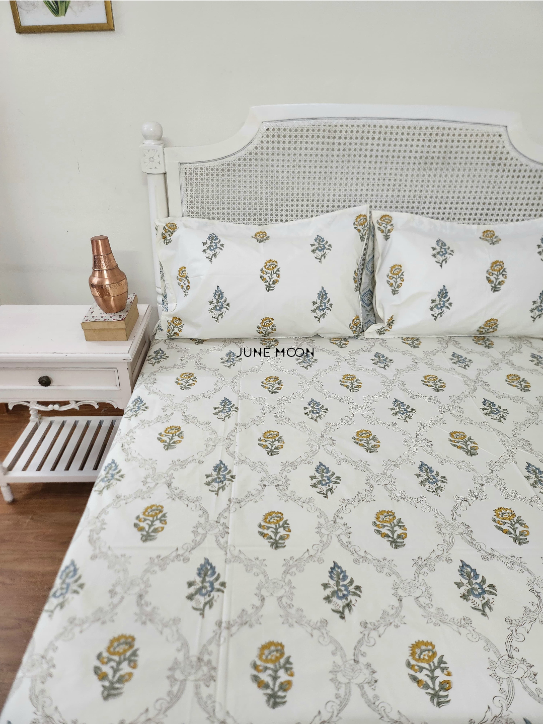 Golden Hour - Block Printed Bedsheet Set (Cream Base)